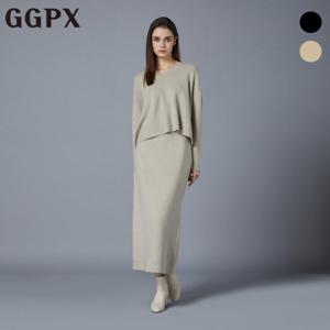 GGPX  브이넥 언발 니트 앤 맥시 스커트 셋업 (GOBOP050F)