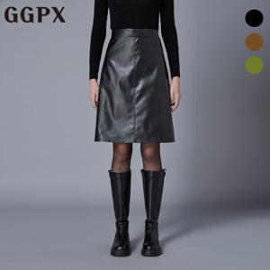 GGPX  세미 A라인 페이크 레더 미디 스커트 (GOCSK020F)