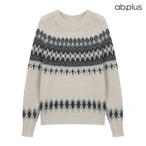 [ab.plus] 라운드넥 노르딕 패턴 디테일 니트 (LSZ1MW34A)