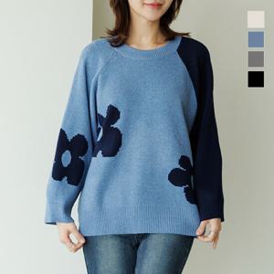 [데드라] 엘라배색플라워니트 KND6048 (~88size)