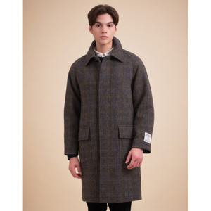 헤지스 남성 23FW Harris Tweed 브라운 멀티체크 발마칸 코트 HZCO3D505S2