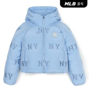 [MLB공식] 여성 메가그램 자수튜브 후드 크롭패딩 NY (Sky blue)