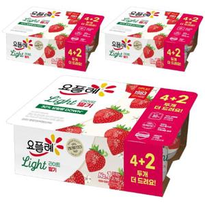 빙그레 요플레 라이트 딸기 80g 6입 x 3개(총18개) 떠먹는 요구르트