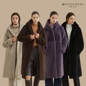 [H.Cashmere] 24WINTER VEGAN FAUX 밍크 후드 롱 코트