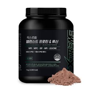 [익스트림] 밸런스드 프로틴 류신 단백질 보충제 파우더 쉐이크 초코맛 1kg 1통 (25일분)