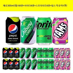 제로355ml(펩시6캔+사이다6캔+스프라이트6캔+탐스복숭아6캔)