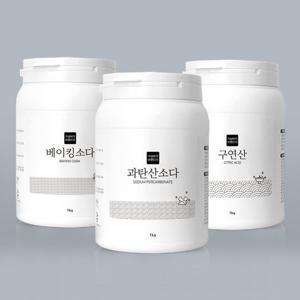 [3종세트] 과탄산소다+구연산+베이킹소다 1KG 용기세트 / 세정제 세탁 청소 세제