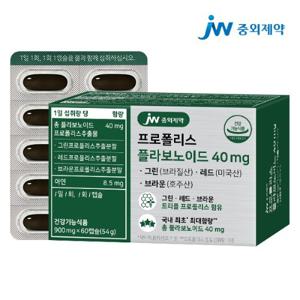 JW중외제약 프로폴리스 플라보노이드 40mg 그린 브라질산 레드 미국산 브라운 호주산 1박스 (60캡슐)