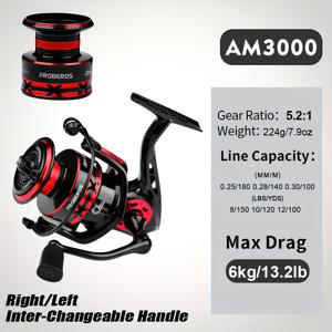 TEMU PROBEOS AE1000-6000 시리즈 낚시 릴, 5.2:1 기어비 스피닝 릴, 최대 드래그 20kg, 낚시 태클