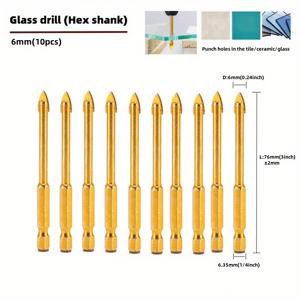TEMU 유리 및 타일 드릴 비트 세트 5개/10개, YG6X 텅스텐 카바이드 팁 스피어 커터, 1/4