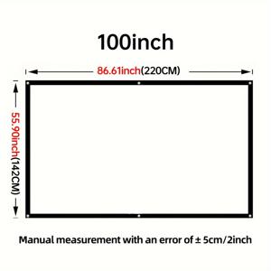TEMU 100인치 HD 프로젝터 스크린 - 16:9, 주름 방지, 휴대용 및 접이식 홈 시어터 및 야외 사용용