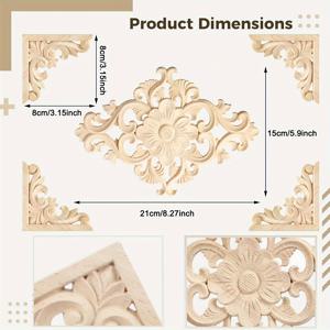 TEMU 밸류 팩 20개 나무 아플리케 장식 조각 온레이, 나무 조각 아플리케 DIY 장식 목재 가구, 벽 찬장 문 침대 캐비닛용 나무 조각 데칼 Eid Al-Adha Mubarak