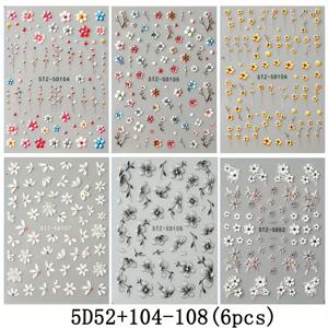 TEMU 6개 세트 데이지 플라워 네일 아트 스티커 - 5D 엠보싱, 여성 및 소녀용 자체 접착 아크릴 데칼, 반짝이는 마감의 컬러풀 꽃 디자인