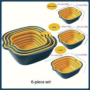 TEMU 6피스 주방 세트: 내구성 있는 이중층 배수 바구니, 과일 & 채소 세척용 세면대 - 가정용으로 완벽함