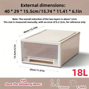 TEMU 방수 플라스틱 서랍 보관 상자 - 뚜껑이 있는 투명 신발 정리함, 가정용 의류 정리용 쌓을 수 있는 옷장 용기, 5L/13L/18L 용량
