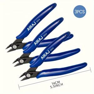 TEMU AIRAJ 5-Inch Wire Cutters Set of 3 - Precision Flush Cutter Pliers, Durable Steel, Rust-Resistant, Micro Side Cutting Nippers for Electronics, Zip Ties, Crafts, Model Kits