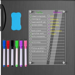 TEMU 아크릴 자성 냉장고 플래너 세트 - 1개 12x8 투명 마른 지우기 보드, 할 일 및 식료품 목록, 6개 습식 지우기 마커, 지우개 - 냉장고용 자석 백드 화이트보드|냉장고