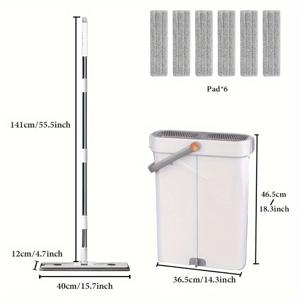 TEMU 1 세트, 다기능 빗자루 및 양동이 시스템, 6개의 세척 가능한 마이크로파이버 빗자루 패드, 젖은 상태 및 건조 상태 사용, 모든 바닥 유형 및 창문 청소, 플라스틱, 거실, 침실, 실외, 욕실, 주방용|물걸레청소기