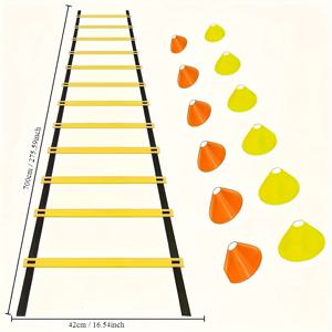 TEMU 축구 훈련 장비, 로프 사다리, 민첩성 속도 사다리, 콘 장애물 포함, 풋워크 훈련에 적합