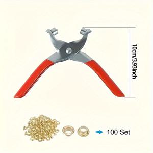 TEMU 101개 가죽 벨트 패브릭 그로밋 툴 키트, 100개 금속 그로밋 및 골드 와셔 포함 - DIY 텐트 그로밋 플라이어, 가죽, 벨트, 패브릭용 휴대용 그로밋 프레스 키트