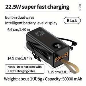 TEMU 30000/50000mAh 대용량 파워 뱅크, 7포트 대형 충전 슬롯, 손전등 조명, 삼성 샤오미 아이폰6/7/8/10/11/12mini/13/14/15promax+X/XS/XR/Pro Max/pro에 적용 가능 다기능 케이블 내장 라인 타입|보조배터리|보조배터리20000