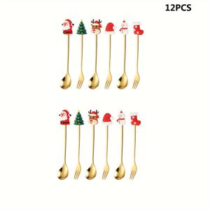 TEMU 12-피스 스테인리스 스틸 크리스마스 커피 스푼 세트 - 축제 휴일 장식 손잡이 스쿱 디저트, 커피, 밀크셰이크, 잼용 - 추수감사절, 부활절, 하누카, 할로윈에 사용할 수 있는 다재다능한 식기 - 크리스마스 선물에 적합