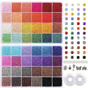 TEMU 44000개 유리 씨드 비즈 키트, 2mm, 48가지 생생한 색상, DIY 보석 제작 용품, 정리 케이스, 점프 링, 팔찌 및 목걸이용 신축성 있는 끈, 공예 및 재봉 액세서리|물고기반지