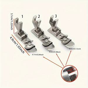 TEMU 3개 세트 스테인리스 스틸 밑단 바느질 발 - 조절 가능한 1mm/2mm/3mm 스티치 폭, 곡선 및 주름 스커트에 이상적, 평면 침대 기계와 호환 가능