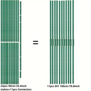 TEMU DIY 180Cm/70.8Inch 녹색 정원 식물 지주 및 커넥터 세트, 토마토 지주 지지대 지지대 튼튼한 플라스틱 코팅 금속 지지대 토마토, 가지, 오이 및 포도 식물 용 - 22 개의 지주 및 11 개의 커넥터 포함