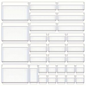 TEMU 30개 투명 플라스틱 서랍 정리함 세트, 4가지 크기의 다용도 욕실 및 찬장 서랍 정리함 트레이, 화장품, 침실, 주방 기구 및 사무실 크리스마스 선물을 위한 보관함|정리함