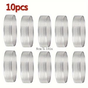 TEMU 10개 스테인리스 타르트 링 - 논스틱, 구멍이 뚫린 라운드 케이크 & 무스 몰드, 베이킹 및 제과 제작용 케이크 몰드