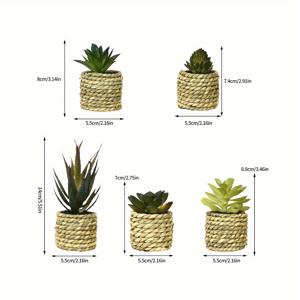 TEMU 인공 다육식물 & 알로에 5개 세트 - 실내/외 장식용 인조 화분 식물, 집, 주방, 책상, 결혼식에 완벽