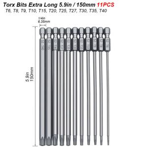 TEMU 1 세트, Torx 헤드 스크루 드라이버 비트 세트 Etra Long, 1/4 인치 육각 섕크 S2 스틸 마그네틱 Torx 비트 세트 150mm 길이 긴 Tamper Proof Star