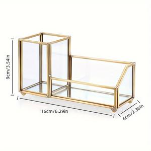 TEMU 유리 명함 홀더 금속 펜 및 연필 보관 클립 투명 명함 디스플레이 보관함 사무실 및 가정용, 2개 슬롯, 골드