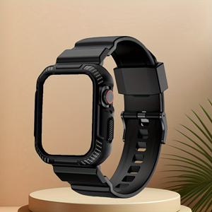 TEMU 탄소 섬유 질감 통합 시계 스트랩, 낙하 방지 보호 케이스 충격 방지 & 스포티 아이폰/iWatch 밴드, 안전한 디플로이언트 클라스프, - 울트라 49mm & 시리즈 SE/8/7/6/5/4/3에 적합