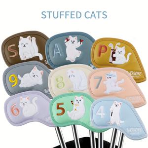 TEMU 9pcs 귀여운 플러시 고양이 모양 골프 철 극 헤드 커버, PU 방수 마모 방지 재료, 긁힘에서 볼 폴 헤드 보호, 골프 팬 연인을위한 선물