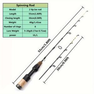 TEMU 초경량 및 초소형 휴대용 얼음 낚시대 2개 세트, 겨울용 낚시대 L-UL 성격, 55cm 짧은 얼음 낚시대
