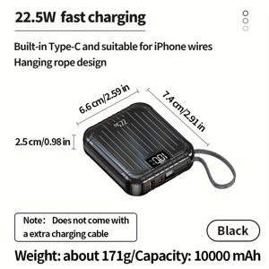 TEMU 휴대용 충전기 10000mAh 초소형 배터리 팩 초경량 초휴대용, 여행용, 삼성/샤오미 아이폰6/7/8/10/11/12mini/13/14/15promax+X/XS/XR/Pro Max/pro에 적용 가능 다기능 케이블 내장 라인 타입|보조배터리|보조배터리20000