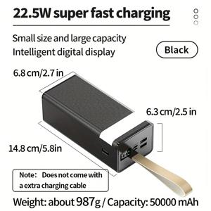 TEMU 30000/50000mAh 휴대용 파워 뱅크, 모바일 폰 배터리 팩 22.5W 고속 충전기, LED 전원 디스플레이/캠핑 라이트/USB/Type-c 포함, 아이폰/ 모바일 폰 디지털 전자 장비용, 야외 비상 대용량 백업 파워|보조배터리|보조배터리20000