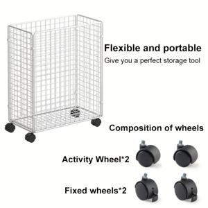 TEMU 바퀴가 달린 클래식 금속 롤링 수납 카트 주최자 - 오픈 탑, 요가 매트 및 잡동사니 수납을 위한 다기능 스포츠 장비 홀더, 피트니스 액세서리를 위한 다용도 狭은 홈 수납 바구니, 폴더블 직사각형 모양으로 도장 마감 처리.
