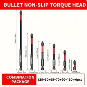 TEMU 6개 필립스 스크루드라이버 비트, 강력한 자기 미끄럼 방지 초경강, 고경도 전기 스크루드라이버 도구, 스크루드라이버 비트, 핸드 전기 드릴, 육각 고정 드릴 비트