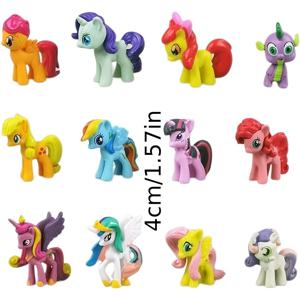 TEMU 12개 MY LITTLE PONY 피규어 세트, PVC 소재, 비깃털, 책상 및 케이크 장식, 전기 불필요