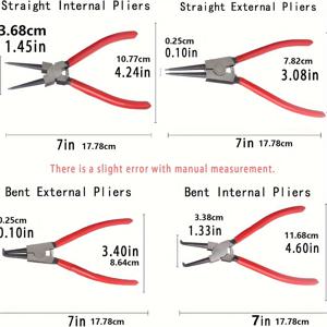 TEMU 4-피스 스냅 링 플라이어 세트, 7인치 전문 서클립 플라이어 키트, 헤비 듀티 내부/외부 리테이닝 링 플라이어, 스트레이트/구부러진 조, 파워 스프링 복원력이 있는 금속 구조