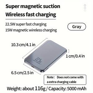 TEMU 자기 무선 파워뱅크 5000mAh/10000mAh, 컴팩트하고 휴대성이 뛰어난 대용량 22.5W 초고속 충전, Type-C 휴대용 충전기, 전원 공급 장치가 있는 디스플레이, iPhone 15 Pro Max/14pro/13/12에 적합|보조배터리|보조배터리20000