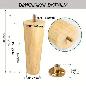 TEMU 4개의 테이퍼형 고무 나무 가구 다리 세트, 연마된 금속 하드웨어, 소파 의자 스툴 드레싱 테이블 교체 발, 장착 나사, 고무 패드 포함 - 캐비닛 소파 카우치용