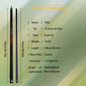 TEMU 프로페셔널 12.5mm 팁 파이버글라스 카본 복합 빌리어드 큐 스틱, 멀티 레이어 레더 팁, 정밀 밸런스, 프로스팅 패턴 디자인, 미국 풀 및 캐롬 빌리어드 애호가를 위한 고성능