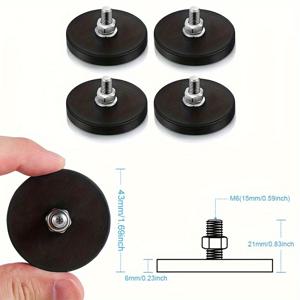 TEMU 네오디뮴 자석 4/6개 팩, 고무 코팅, 둥근 모양, 조명 및 카메라 장착용 볼트 및 너트가 있는 M6 나사 스터드, 스크래치 방지 및 방수 블랙 자석, 자동차 사용