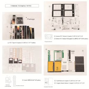 TEMU 94개 빈티지 필름 테마 스크랩북 키트, 고품질 종이, 와시 테이프 및 방수 접착제, 일기, 플래너, DIY 공예 및 콜라주 앨범, 사무실 선물 포장 용품, 선물 포장 라벨|필름
