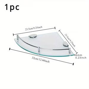 TEMU 스테인리스 스틸 & 유리 코너 선반 - 단일 레이어, 벽걸이형 욕실 수납대, 금속 튜브 포함|욕실선반|화장실선반
