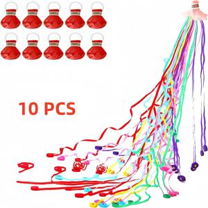 TEMU 10개 손으로 던지는 컬러 리본 축제 컬러 꽃 결혼식 축하 불꽃놀이 생일 소품 바 팔찌 거미 리본 매직 리본